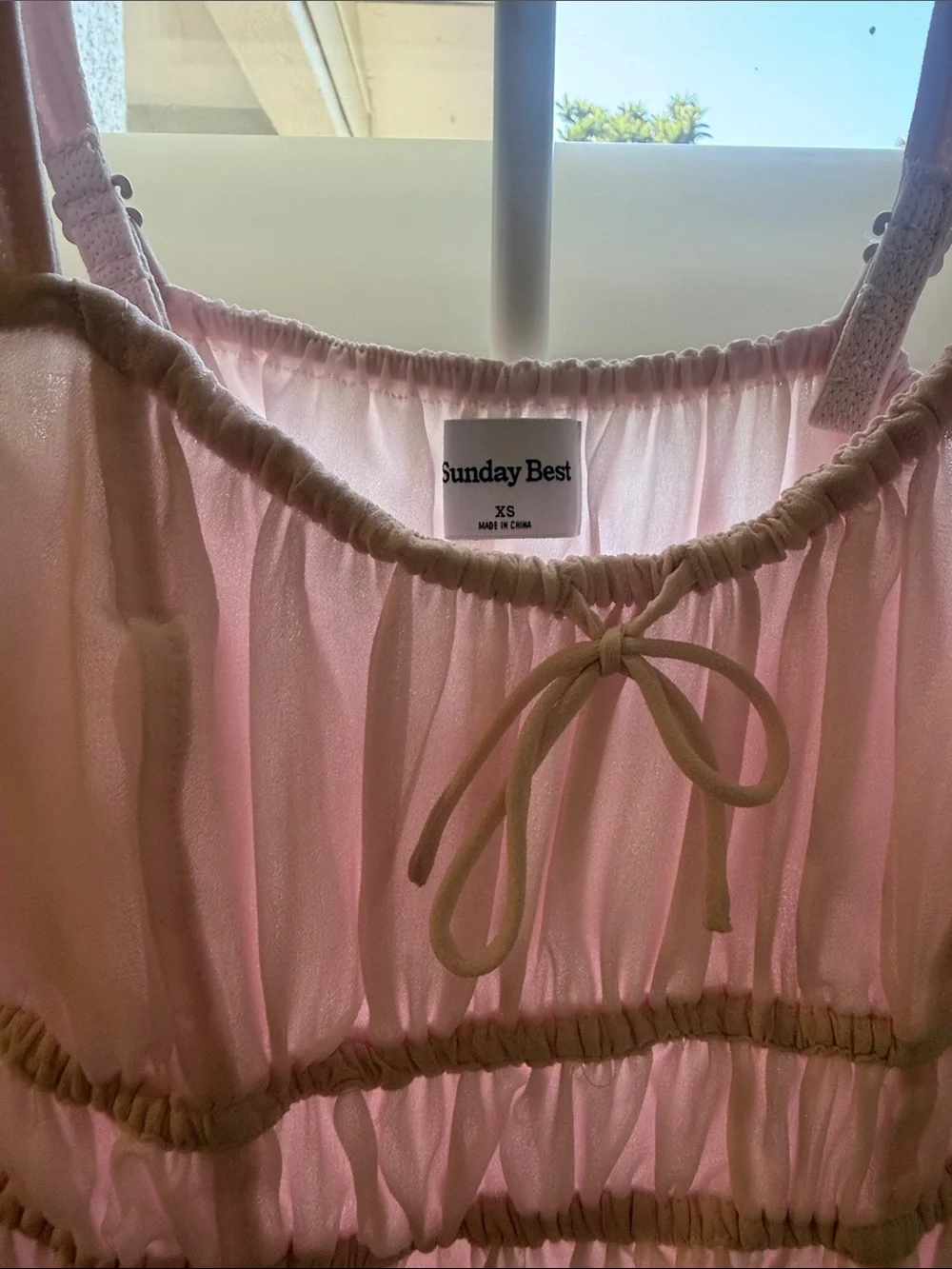 Aritzia Light Pink Tiered Sundress with Gold Trim